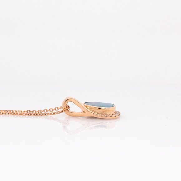 Boulder Opal Pendant in 14K Solid Rose Gold with Natural Diamond Accents - Picture 7 of 8
